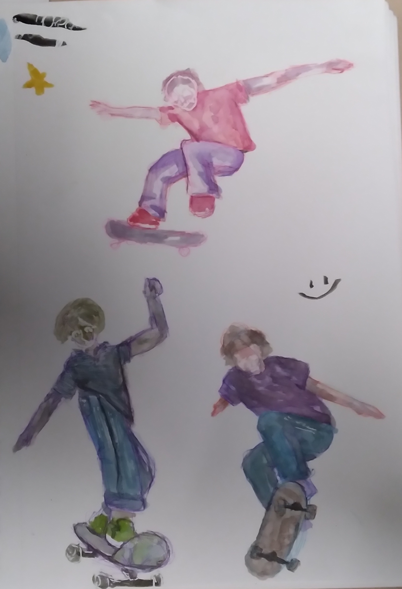 skateboard watercolor